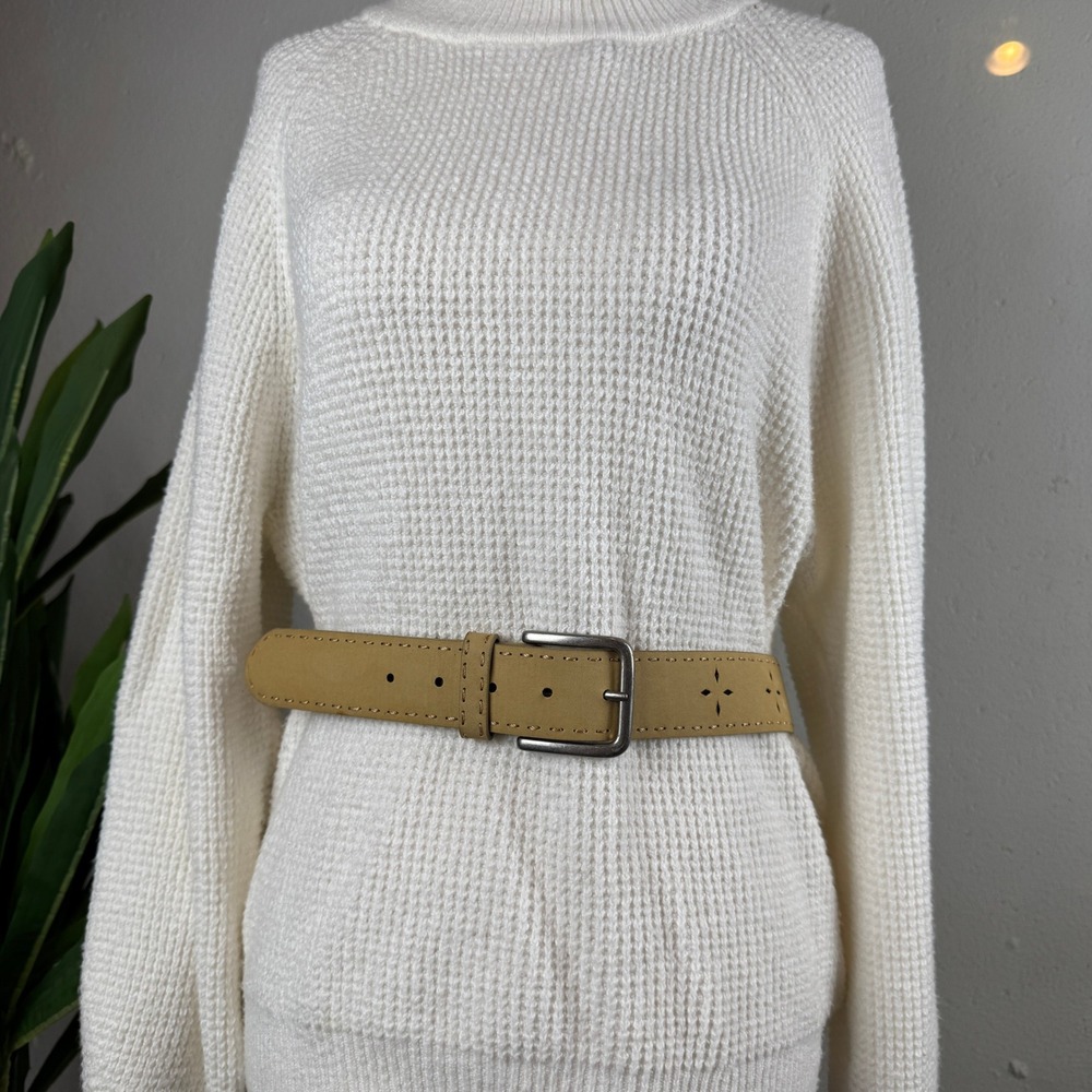 Vintage Y2K Festival Indie Laser Cut Belt Women Large Tan Manmade Leather - Picture 6 of 8